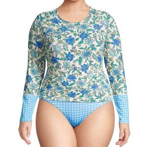 Lands' End Crew Neck Long Sleeve Rash Guard UPF 50 Sun Protection